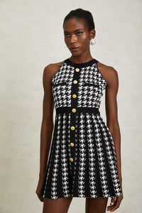 Jacqueline Black Houndstooth Crochet Knit Mini Dress