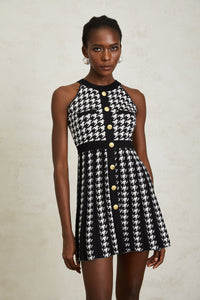 Jacqueline Black Houndstooth Crochet Knit Mini Dress