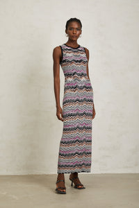Manon Purple Zigzag Woven Knit Maxi Dress