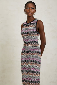 Manon Purple Zigzag Woven Knit Maxi Dress