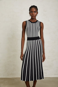 Capucine Black Vertical Striped Knit Midi Dress