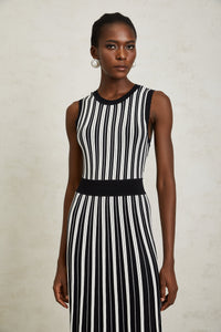 Capucine Black Vertical Striped Knit Midi Dress
