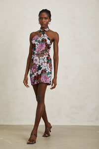 Clara Purple Sequined Floral Embroidered Mini Dress
