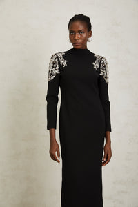 Lidia Black Open Back Embellished Maxi Dress
