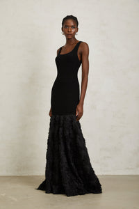 Gemma Black 3D Petal Panel Mermaid Maxi Dress