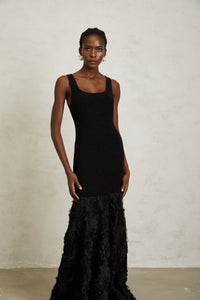 Gemma Black 3D Petal Panel Mermaid Maxi Dress