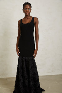 Gemma Black 3D Petal Panel Mermaid Maxi Dress