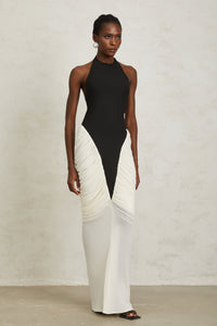 Jade Black Ruched Halterneck Maxi Bodycon Dress