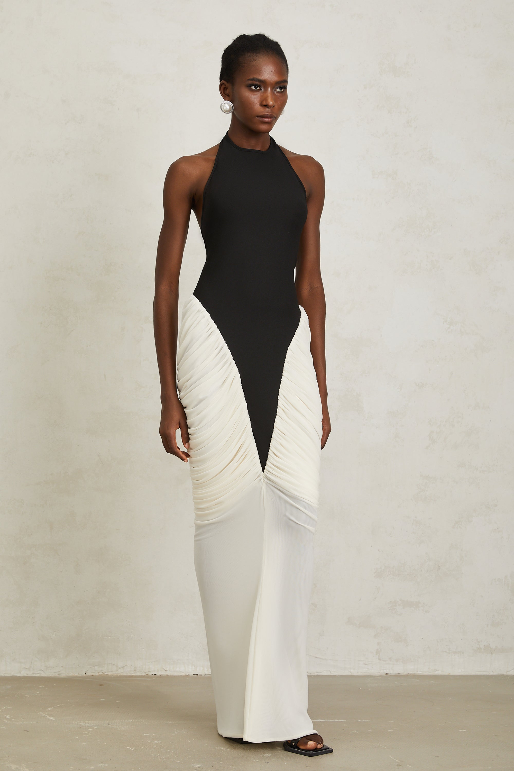 Jade Black Ruched Halterneck Maxi Bodycon Dress
