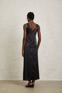 Ysandre Black Chain Detail Satin Midi Dress