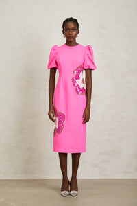 Ángela Pink Embellished Floral Midi Dress