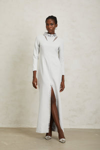 Magdalena Light Grey Crystal Embellished Maxi Dress