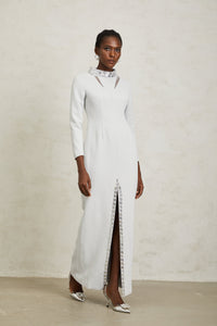Magdalena Light Grey Crystal Embellished Maxi Dress