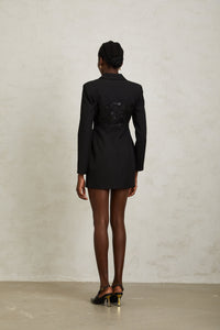 Jacinta Black Lace Panel Mini Blazer Dress