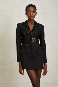 Jacinta Black Lace Panel Mini Blazer Dress