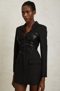 Jacinta Black Lace Panel Mini Blazer Dress