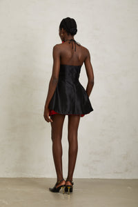 Joaquina Black Rose Appliqué Corset Mini Dress