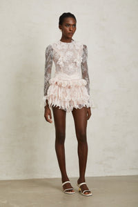 Baptistine White Floral Lace Tiered Mini Dress