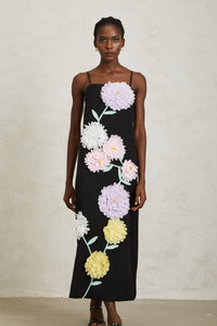 Véronique Black 3D Petal Sleeveless Midi Dress
