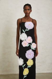 Véronique Black 3D Petal Sleeveless Midi Dress