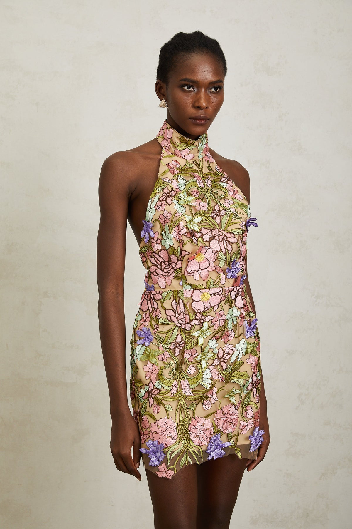 Consuelo Green Floral Embroidered Mesh Mini Dress