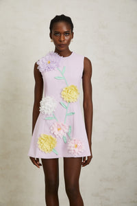 Véronique Purple 3D Petal Sleeveless Mini Dress