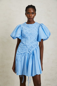 Amaryllis Blue Ruched Drawstring Hem Mini Dress