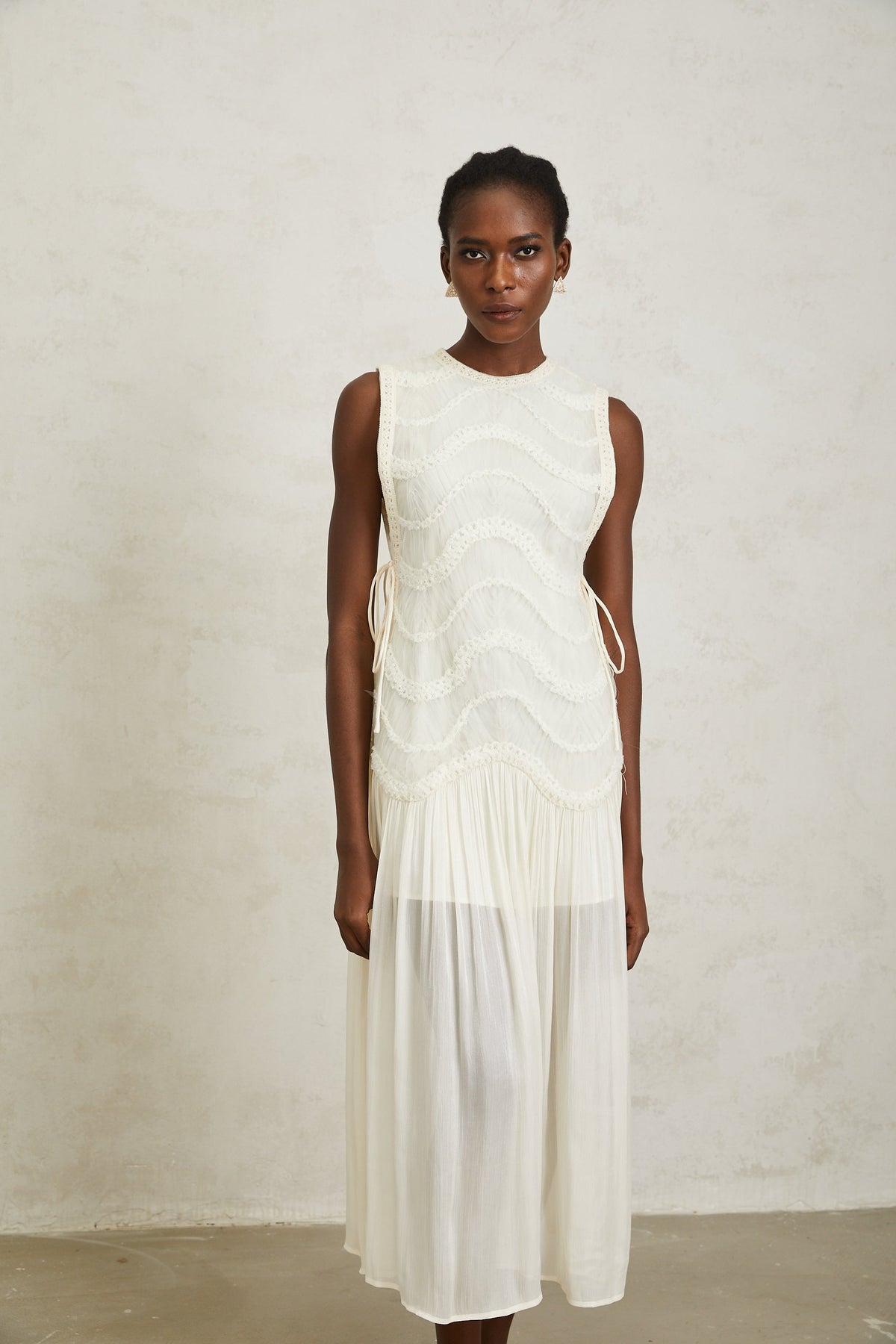 Blanche Off White Floral Crochet Midi Dress