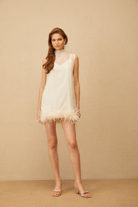 Adrienne White Feather Trim Mini Dress