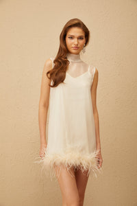 Adrienne White Feather Trim Mini Dress