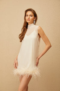 Adrienne White Feather Trim Mini Dress