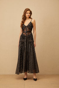 Aloïse Black Polka Dot Pleated Midi Dress