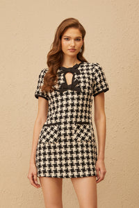 Capucine Black Houndstooth Tweed Mini Dress