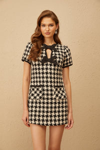 Capucine Black Houndstooth Tweed Mini Dress