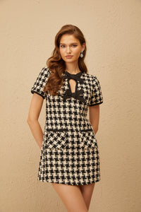 Capucine Black Houndstooth Tweed Mini Dress
