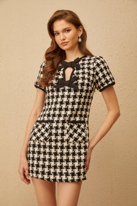 Capucine Black Houndstooth Tweed Mini Dress