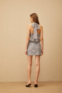 Nikolleta Grey Halterneck Floral Lace Mini Dress
