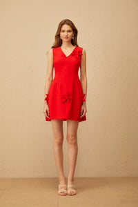 Delphine Red Floral Appliqué Mini Dress
