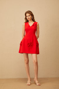 Delphine Red Floral Appliqué Mini Dress
