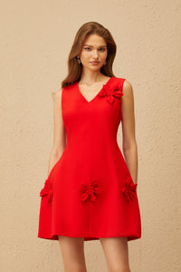 Delphine Red Floral Appliqué Mini Dress