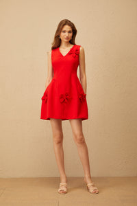 Delphine Red Floral Appliqué Mini Dress