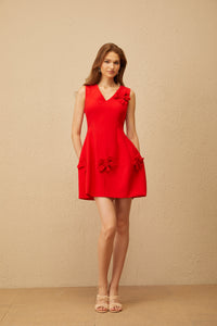 Delphine Red Floral Appliqué Mini Dress