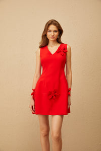 Delphine Red Floral Appliqué Mini Dress