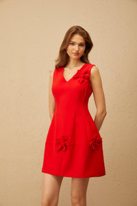 Delphine Red Floral Appliqué Mini Dress