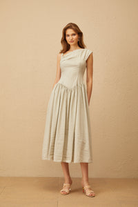 Thorne Bean Green Asymmetrical Midi Dress