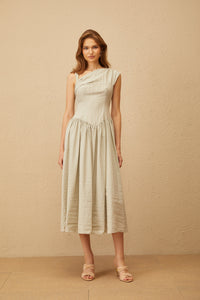 Thorne Bean Green Asymmetrical Midi Dress