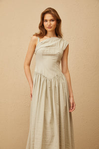 Thorne Bean Green Asymmetrical Midi Dress