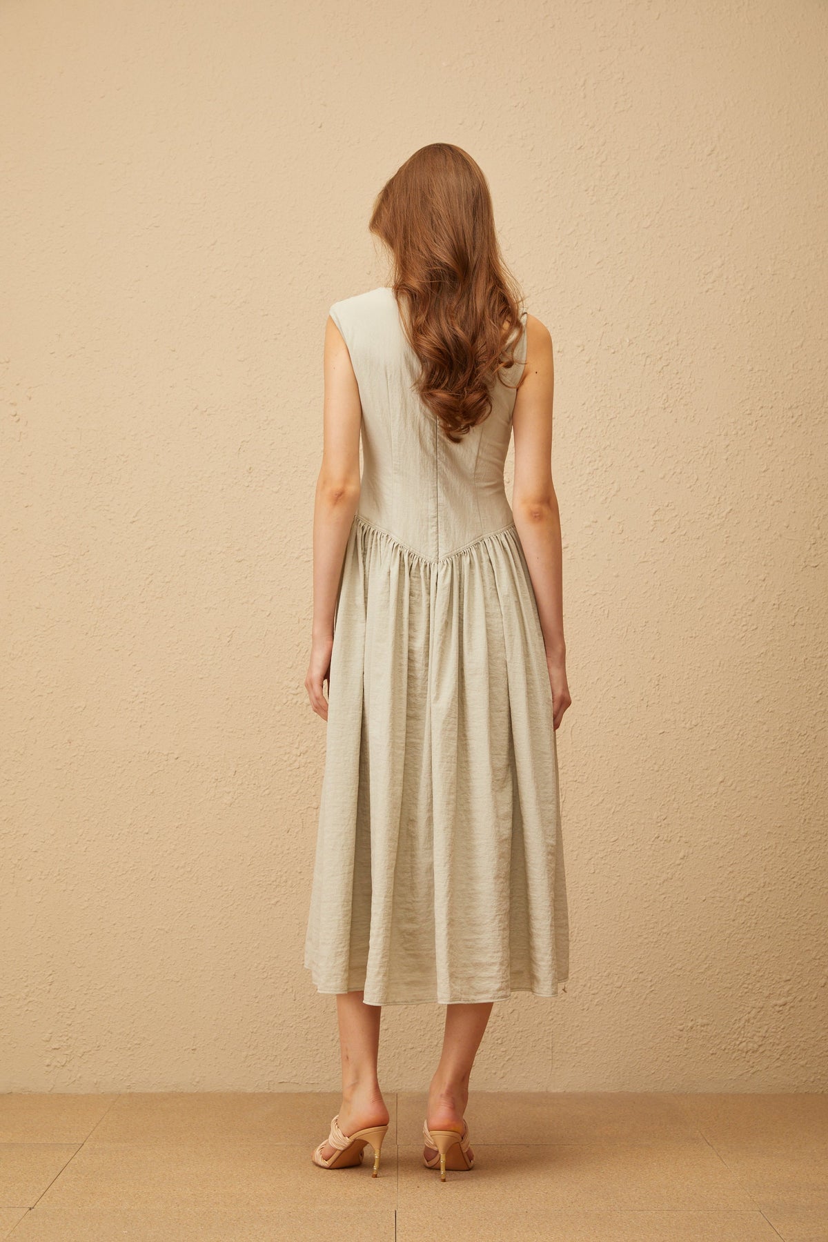 Thorne Bean Green Asymmetrical Midi Dress