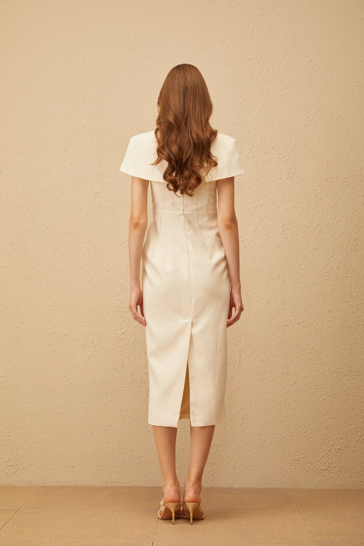 Antoinette Neutral Floral Jacquard Bowknot Midi Dress