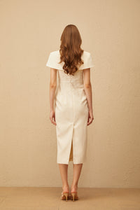 Antoinette Neutral Floral Jacquard Bowknot Midi Dress